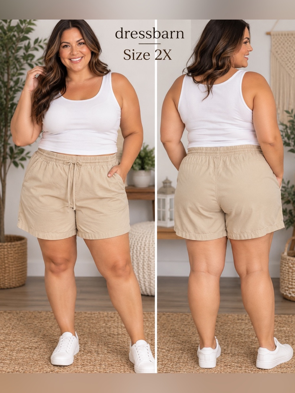 Dressbarn Woman Size 2X Beige Cotton Pull-On Shorts